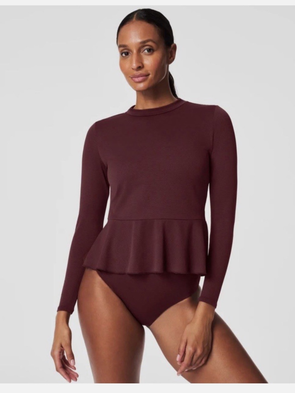 Spanx Pique Long Sleeve Swim Top UPF in Mulberry New Size Medium